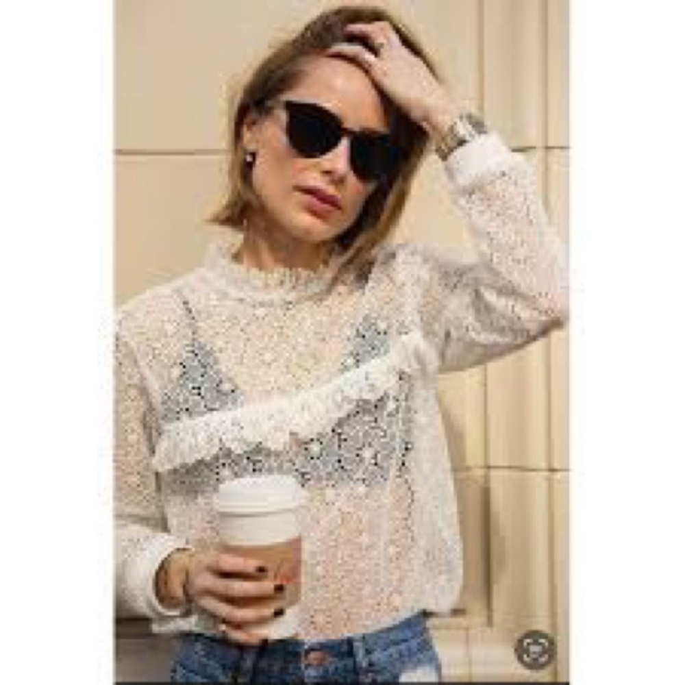 ANINE BING White Floral Crochet Sweater